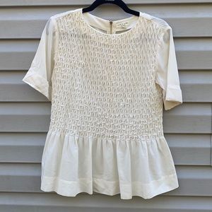 Rag & Bone | Peplum Smocked Front Silk Top Blouse Ivory size Small